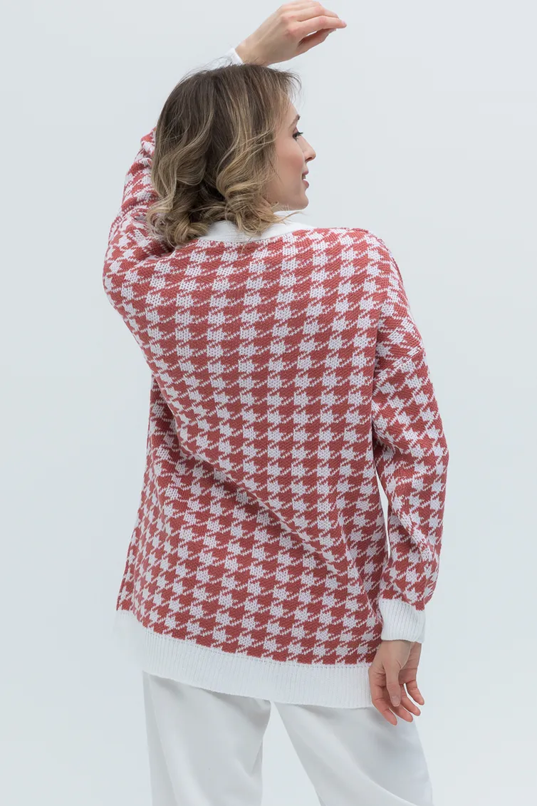 Cardigan Romgil #TZ692P belyj, temno-korallovyj