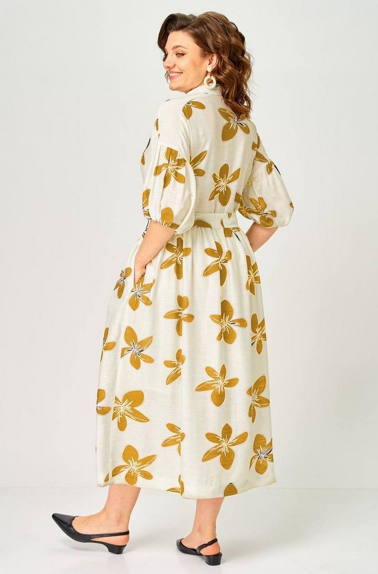 Платье Milora арт. 1451 молочный/ горчичные цветы