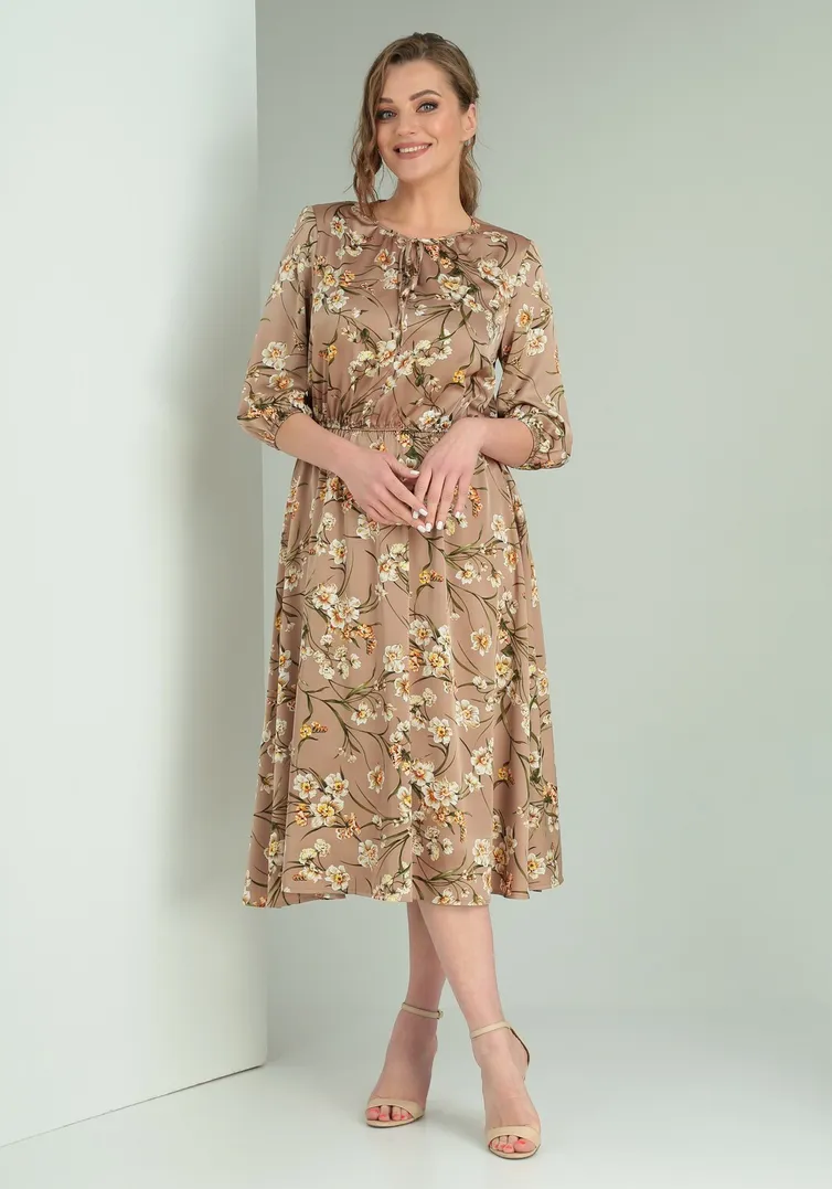 Sukienka Vilena-fashion #800 kapuchino+cvety