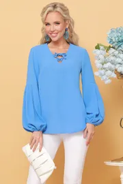 Bluzki, tuniki DS Trend #B-1661-0167-02 (golubaya s pyshnymi rukavami)