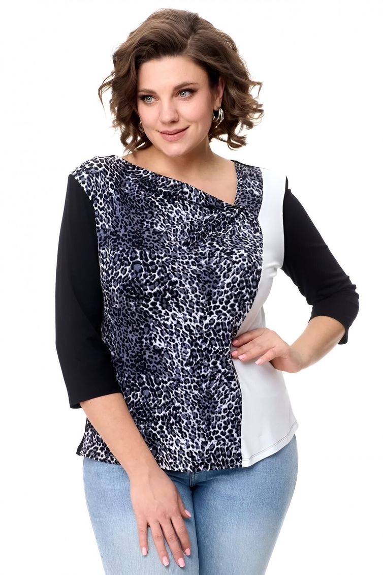 Блуза Abbi арт. 4029 черно-белая с принтом