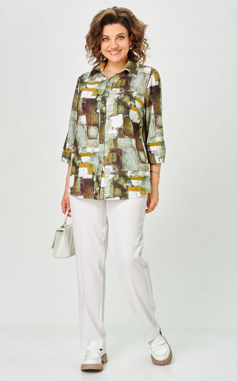 Блуза БелЭльСтиль арт. 877-326 зеленый принт