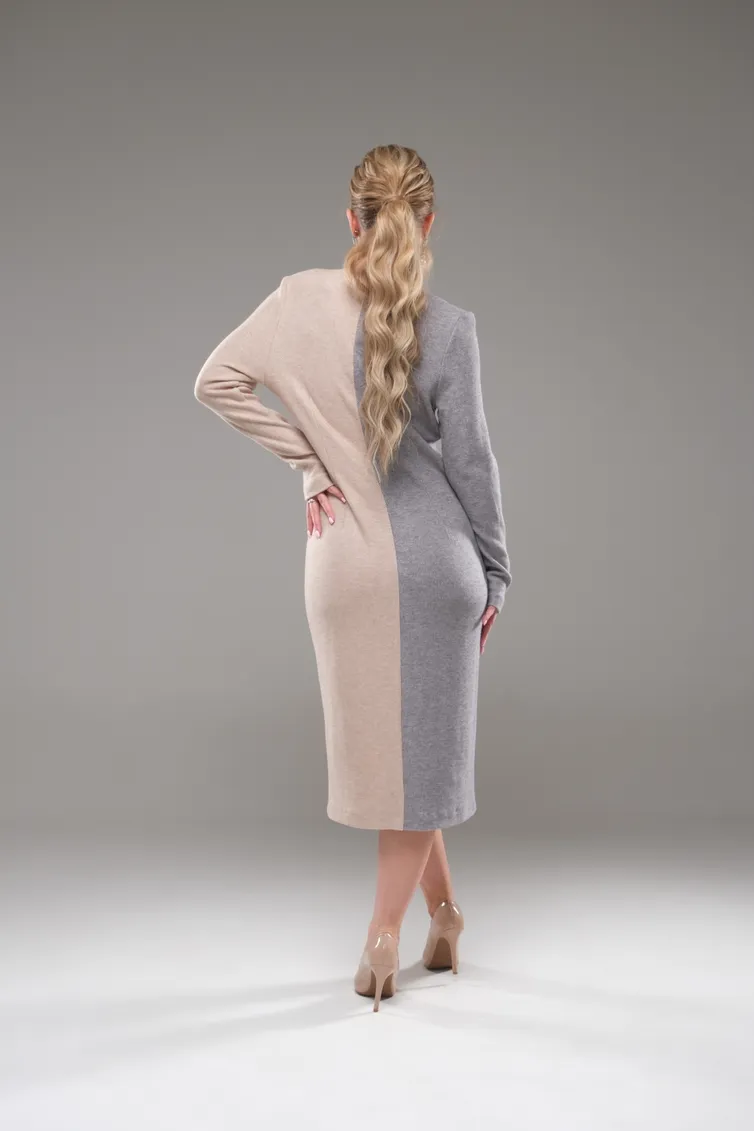 Sukienka Galean Style #950 seryj s bezhevym