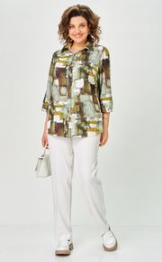 Блуза БелЭльСтиль арт. 877-326 зеленый принт