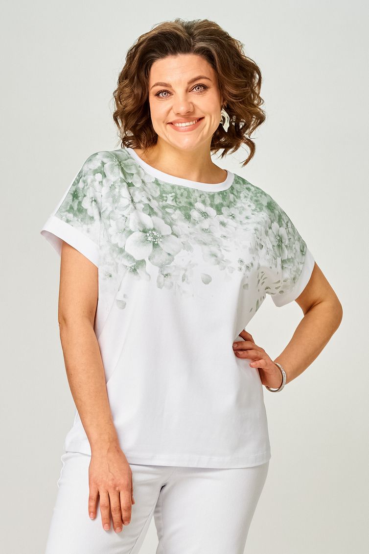 Блуза Rumoda арт. 2258 (короткий рукав) белый-зеленый