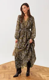 Sukienka Buter New 3393 xaki + print cvety