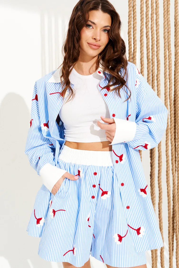 Blouse Elletto Life #13016 belo-goluboj