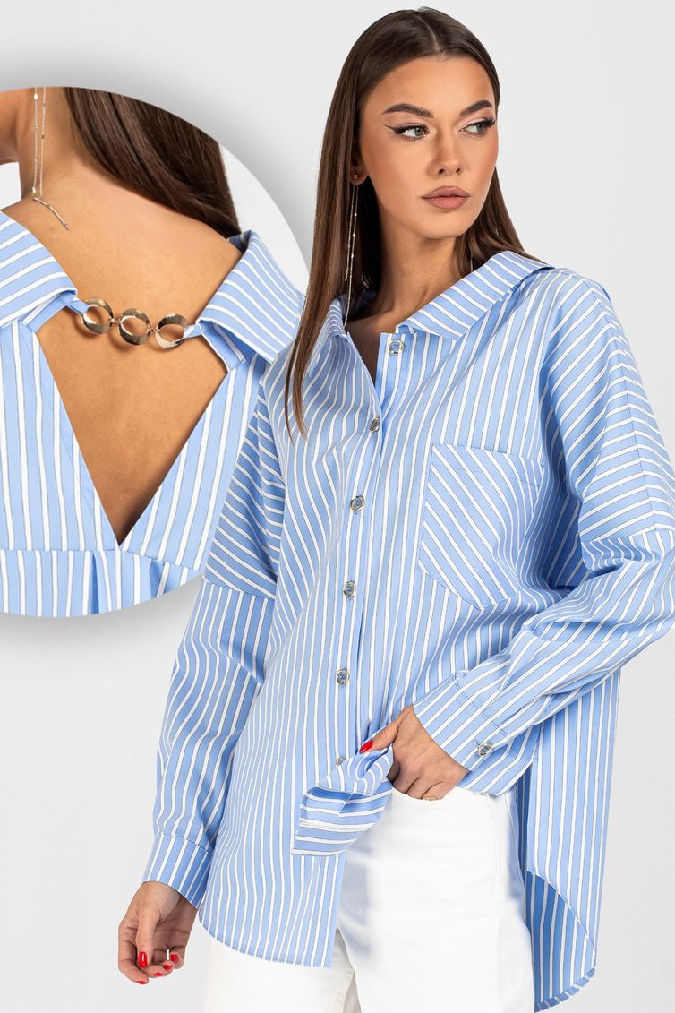 Blouse VIZAVI #727 belo-golubaya poloska