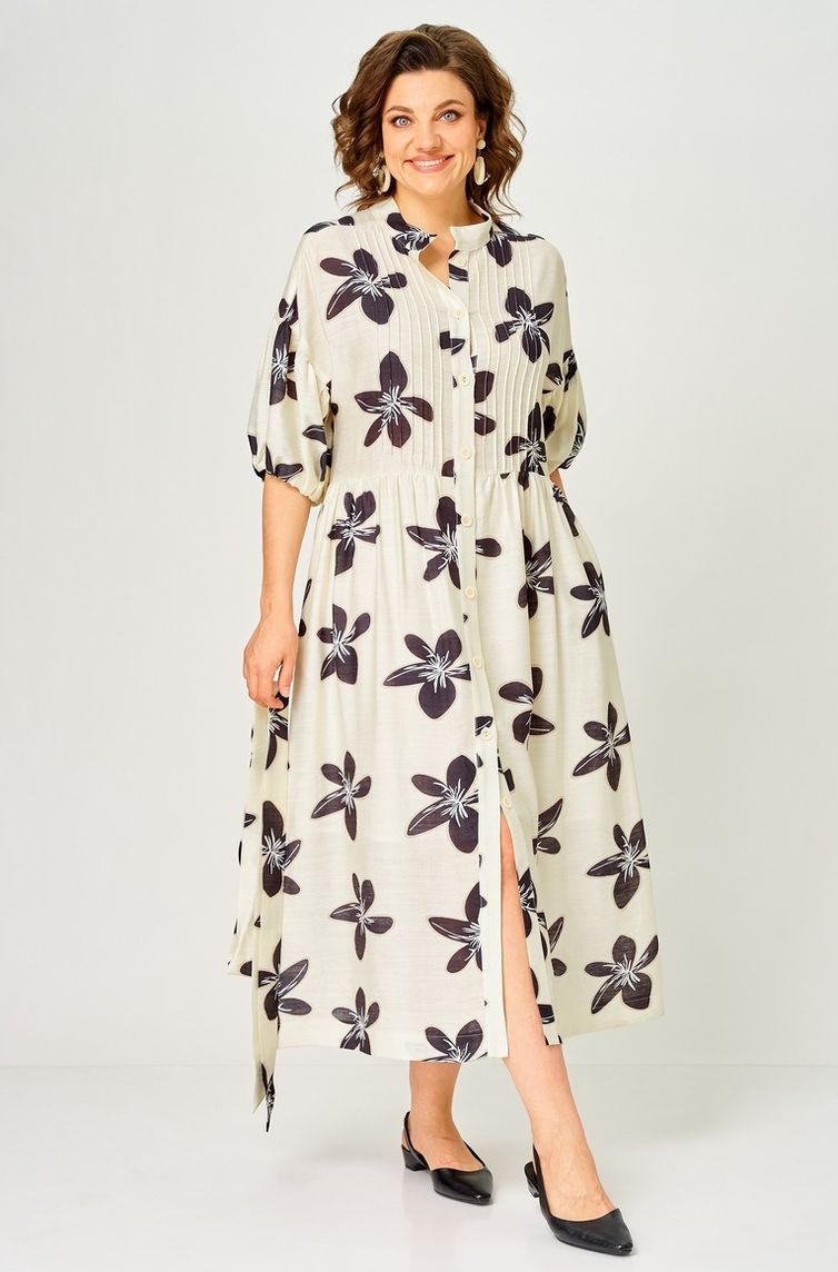 Платье Milora арт. 1451 молочный/ темные цветы