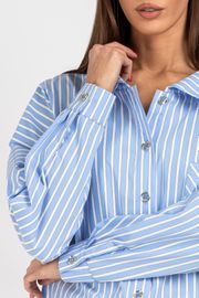 Blouse VIZAVI #727 belo-golubaya poloska