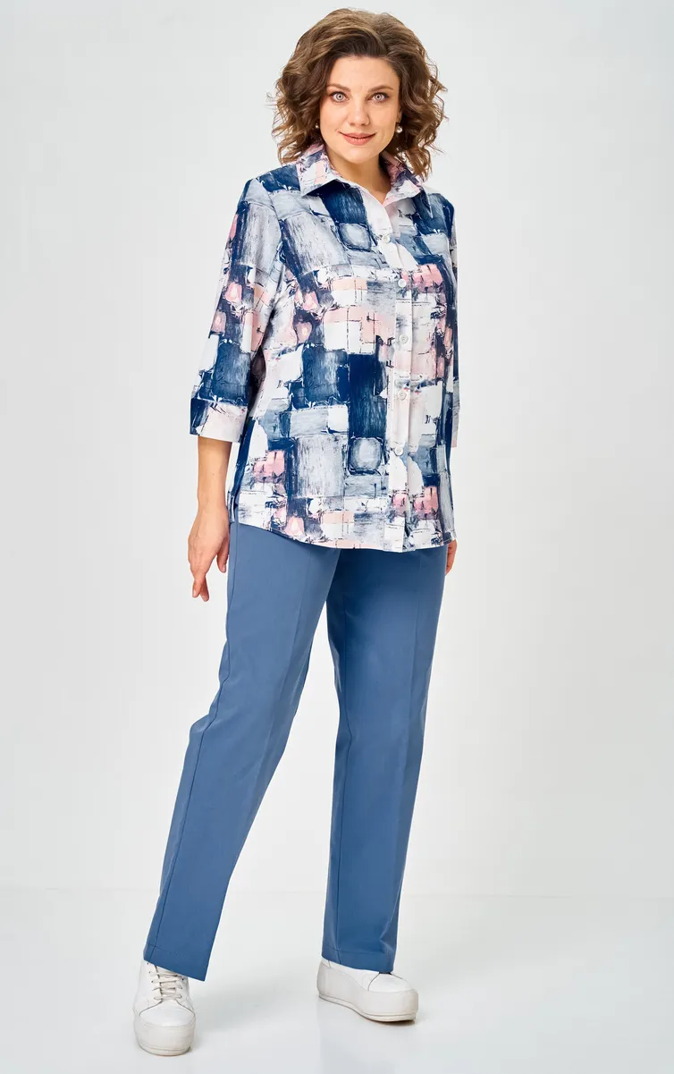 Bluzka BelElStyle #877-326 sinij dizajn
