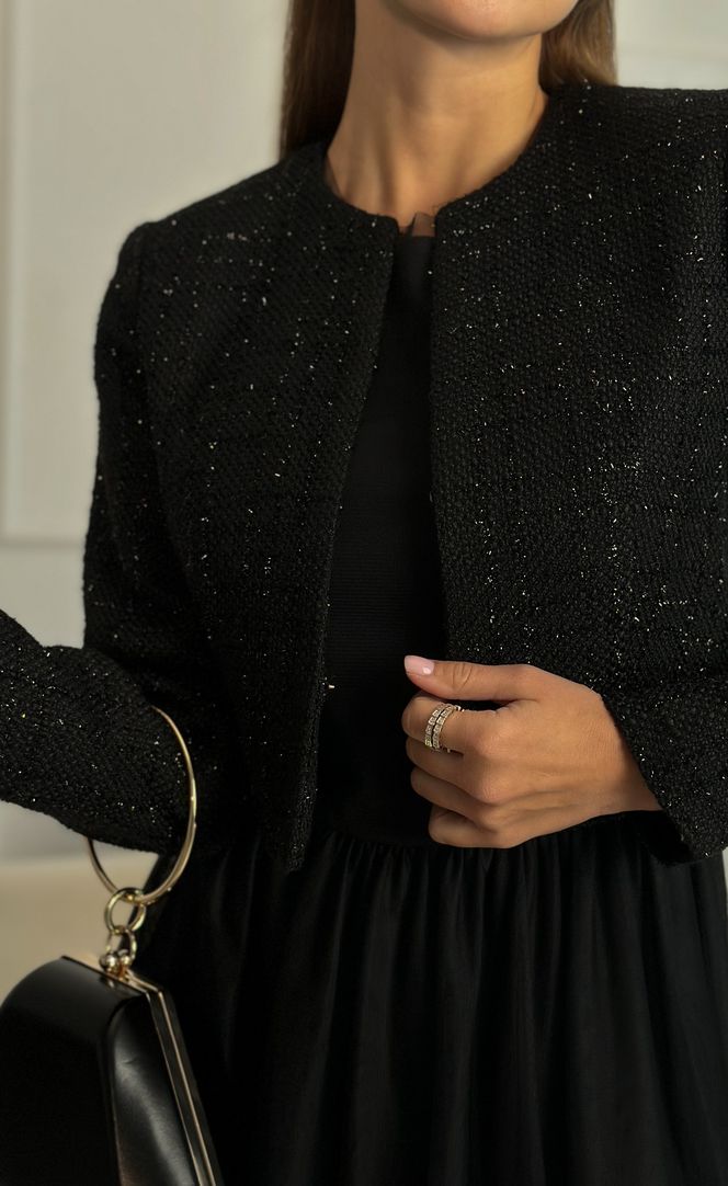 HS6588 Black Cardigan Dress with Rhinestone Embellishment and Pockets main image 0