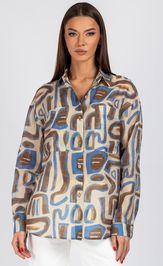 Blouse VIZAVI 725 bezhevyj+korichnevyj+goluboj