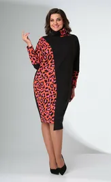 Sukienka Ладис Лайн 1422 rozovyj leopard+chernyj