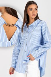 Blouse VIZAVI #727 belo-golubaya poloska
