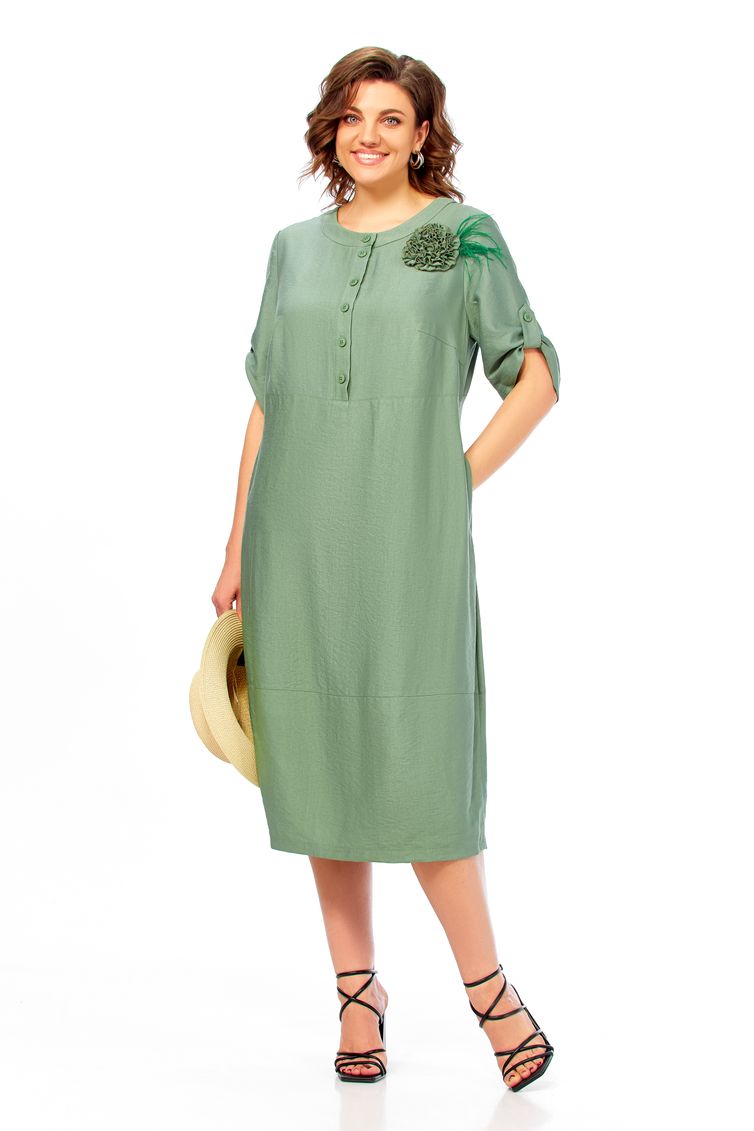 Платье Ольга Стиль арт. С1014 серо-зеленый