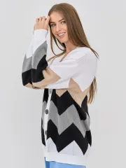 Кардиган Newvay арт. 9232-91006 бел/черн/титаниум/латте