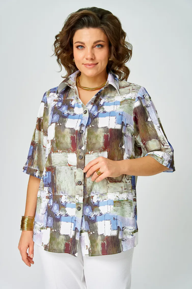 Bluzka BelElStyle #881-336 goluboj dizajn