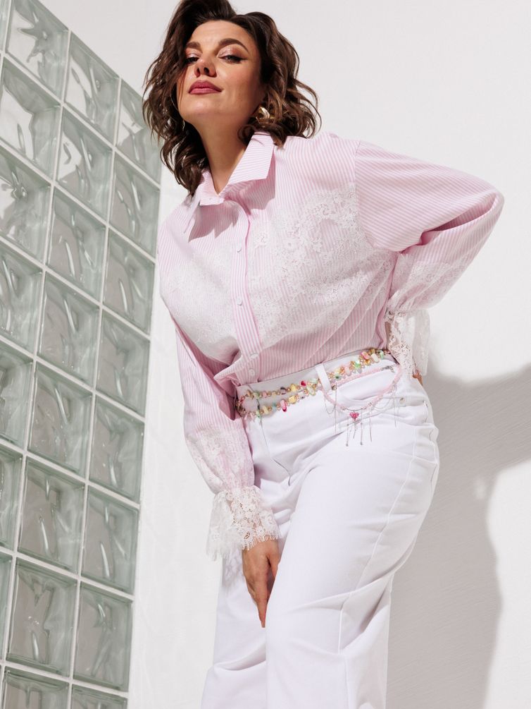 Блузка Anastasia MAK арт. 1352 розовый+полоска