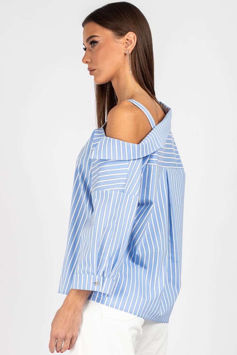 Blouse VIZAVI #726 belo-golubaya poloska