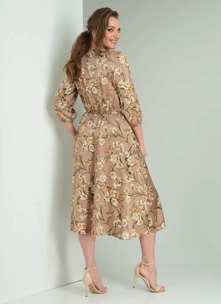Sukienka Vilena-fashion #800 kapuchino+cvety