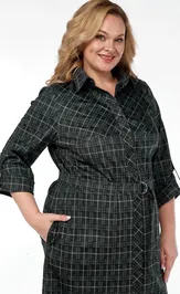 Dress LadyThreeStars 2473 kletka s izumrudnym