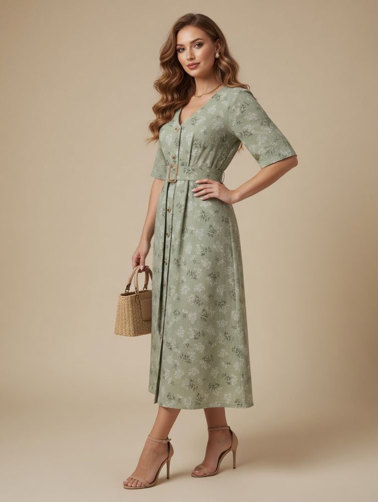 Dress GIZART #5299 salatovo-zelenyj, print cvety
