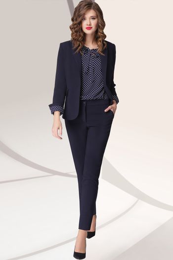 32796 т.син с синей блузой в бел горох