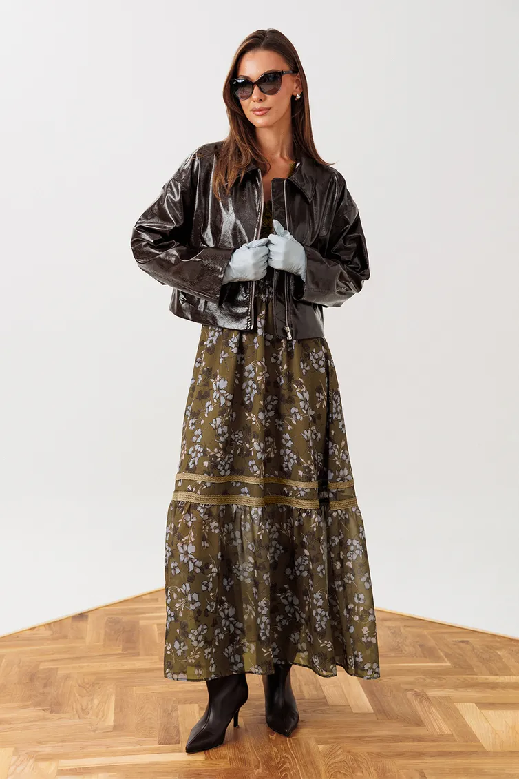 Sukienka Buter New #3393 xaki + print cvety