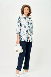 Blouse BelElStyle #877-326 sinie cvety