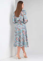 Sukienka Vilena-fashion #800 golubaya stal+cvety