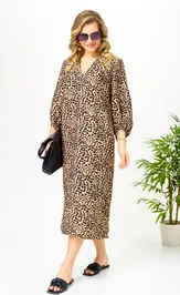 Платье Ava fashion М-191 коричневый-бежевый