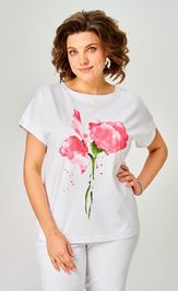 Блузки, туники Rumoda 2061 (короткий рукав) белая коралл