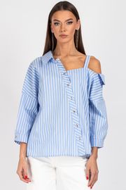 Blouse VIZAVI #726 belo-golubaya poloska