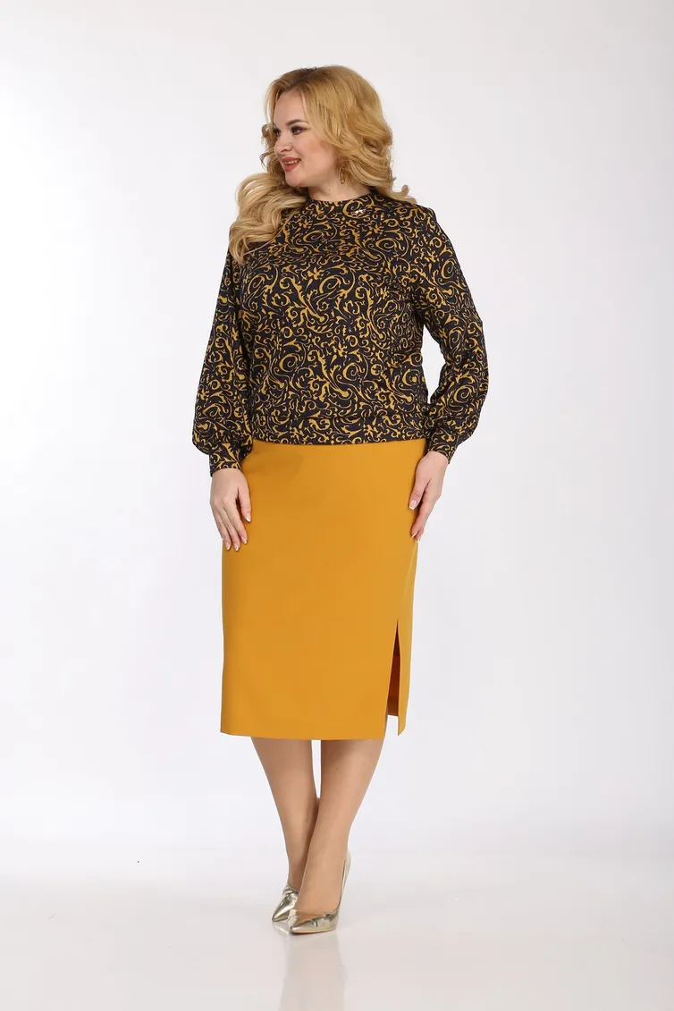 Комплект Vilena-fashion арт. 772 темно-синий+узор горчица+горчица