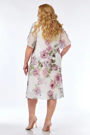 Sukienka Ell Style #2209/12 moloko+cvety