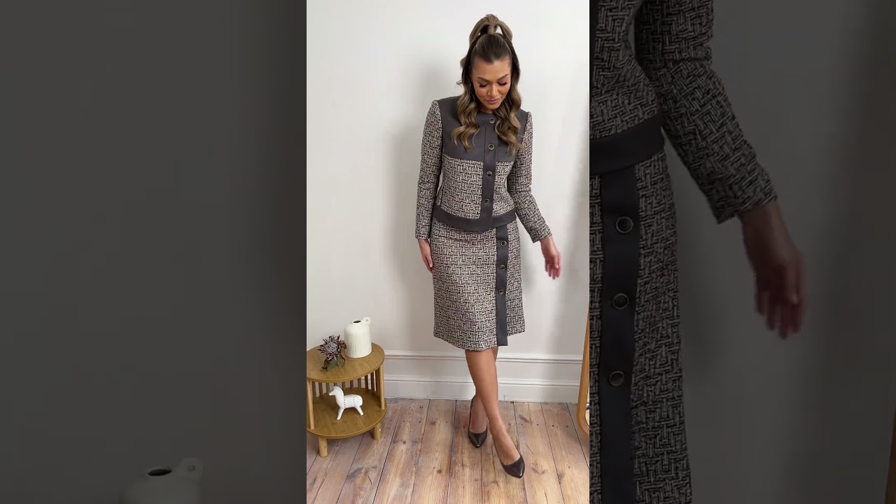 Костюм из твида с кожаной отделкой Мода-Юрс арт. 2599 seryj kozha  #fashionstyle  #fashion  #style