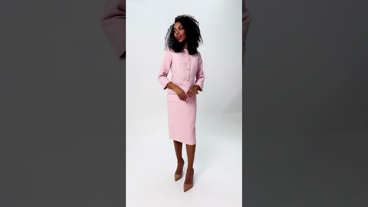 Элегантное женское твидовое платье розового цвета. 25-537-1 URS.by