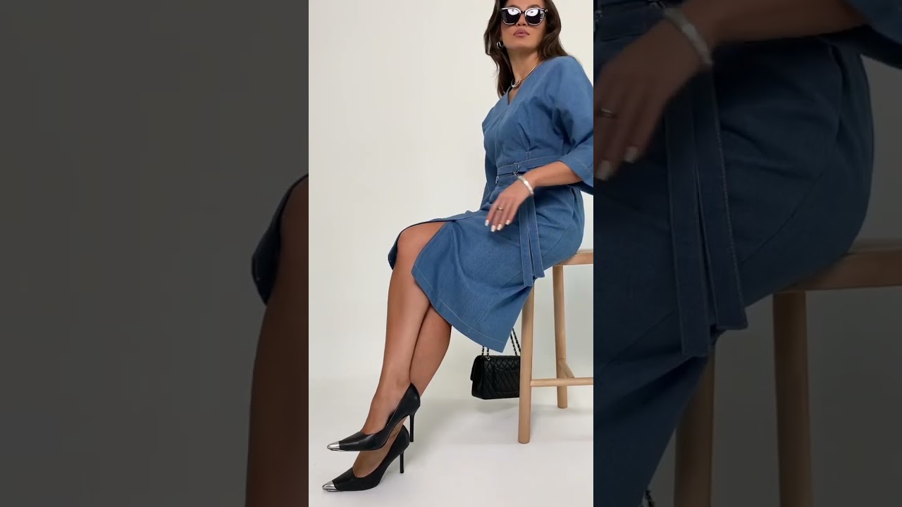 6114 платье джинсовое размерный ряд с 48 по 54 цвет голубое