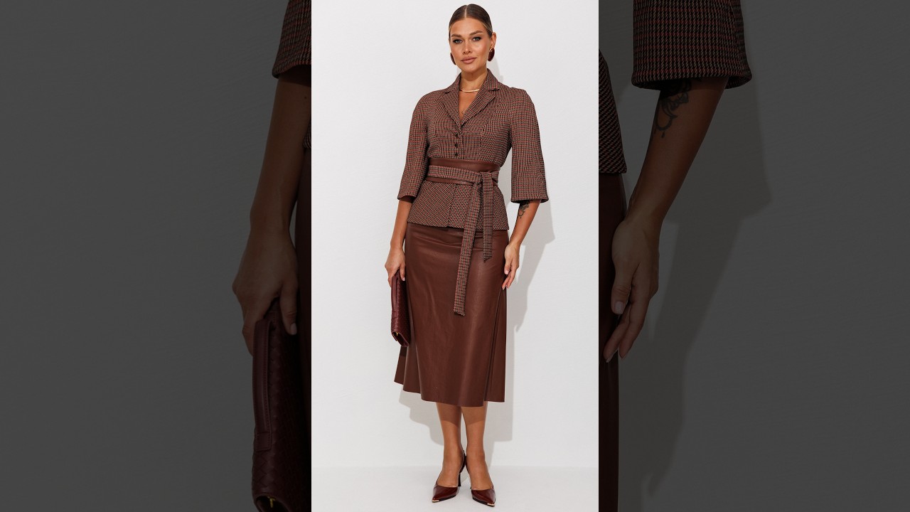 Костюм с кожаной юбкой Мода-Юрс арт 2618 mahagon  #fashion  #fashionstyle  #styling