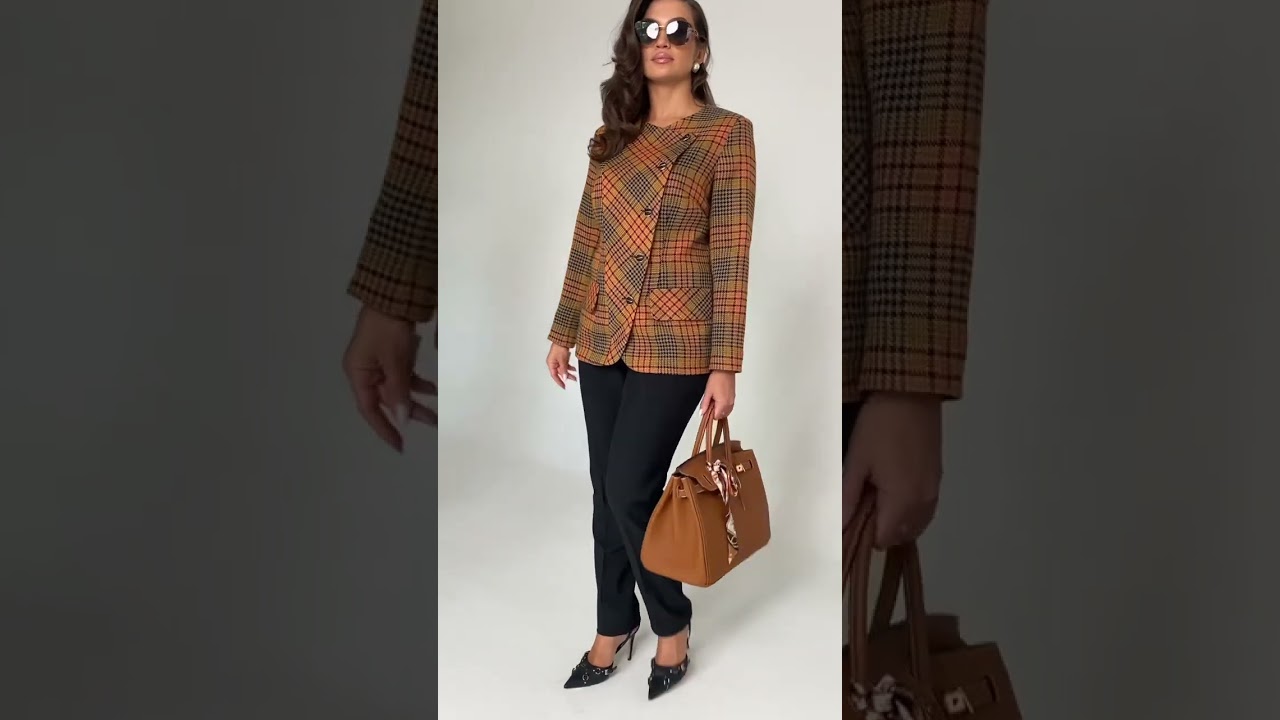 6192 костюм женский двойка размерный ряд 50 /52/54/56 цвет чёрный+рыжий+ клетка