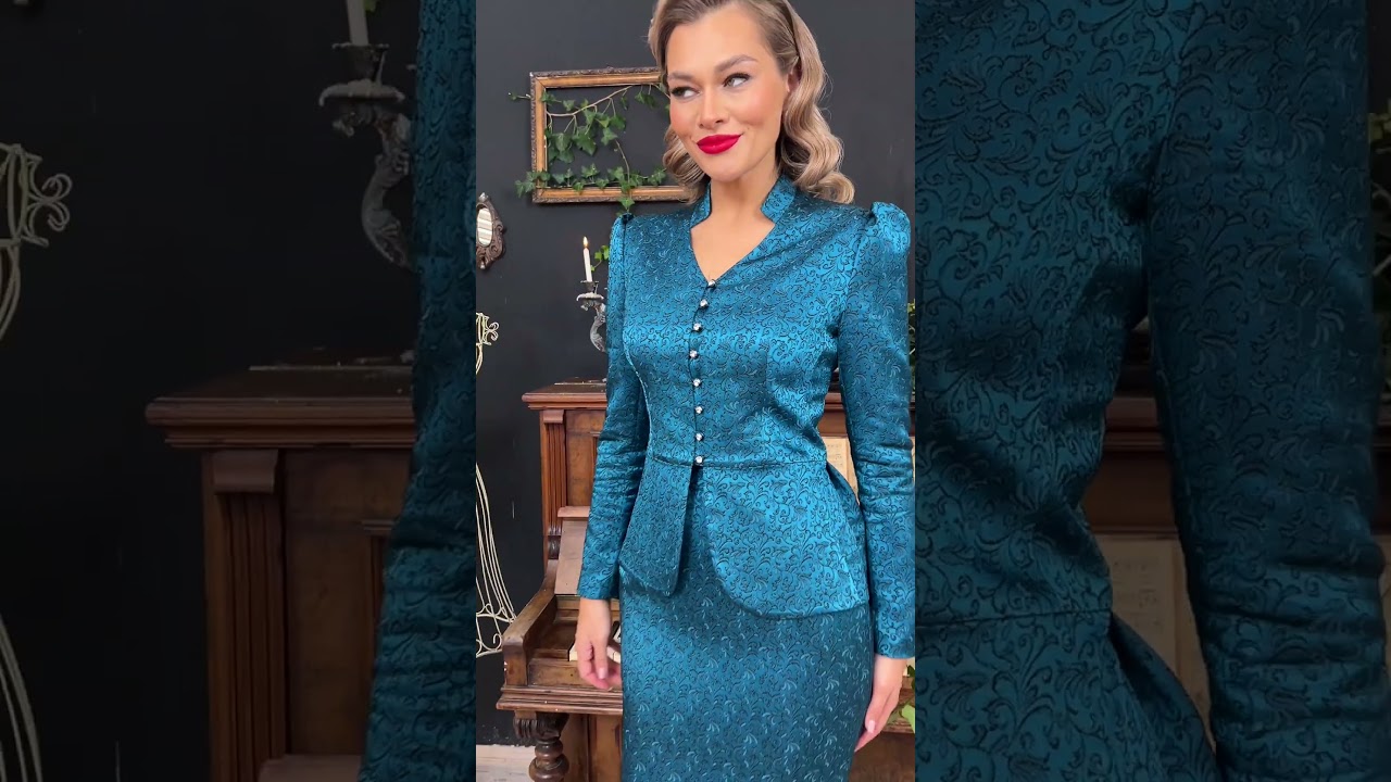 Костюм из жаккарда с баской Мода-Юрс арт. 2319 бирюза  #fashion  #стильныйlook #стильныйlook