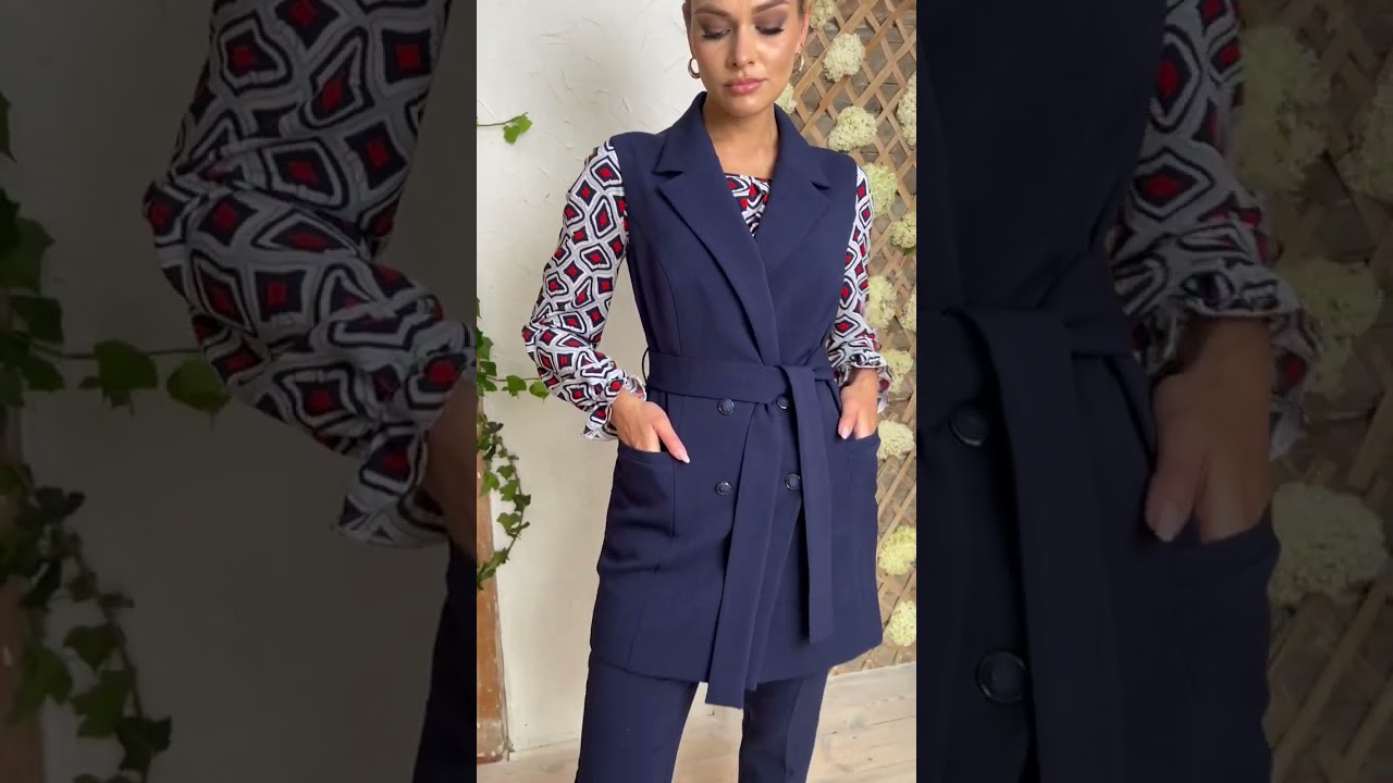 Брючный костюм-тройка Мода-Юрс модель 2694-2 sinij golyboj romby