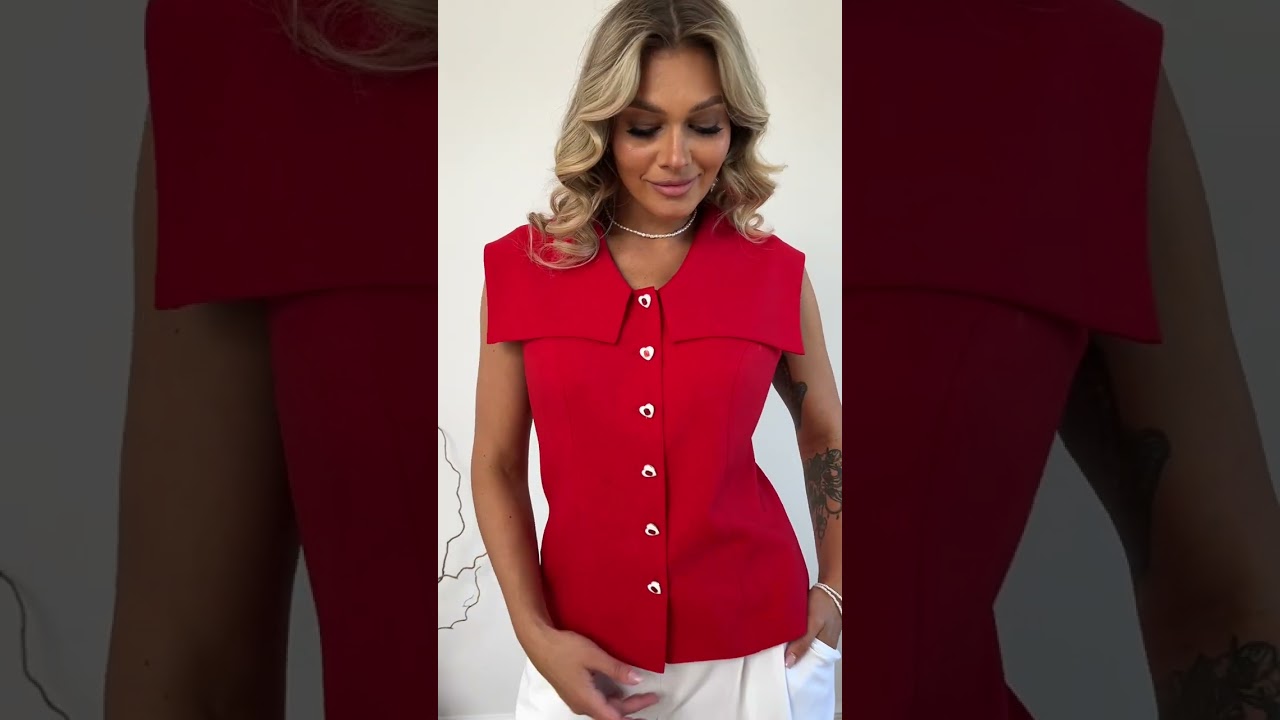 Брючный костюм с жилетом из льна Мода-Юрс арт.2908 krasnyj   #fashion  #стильныйlook #мода