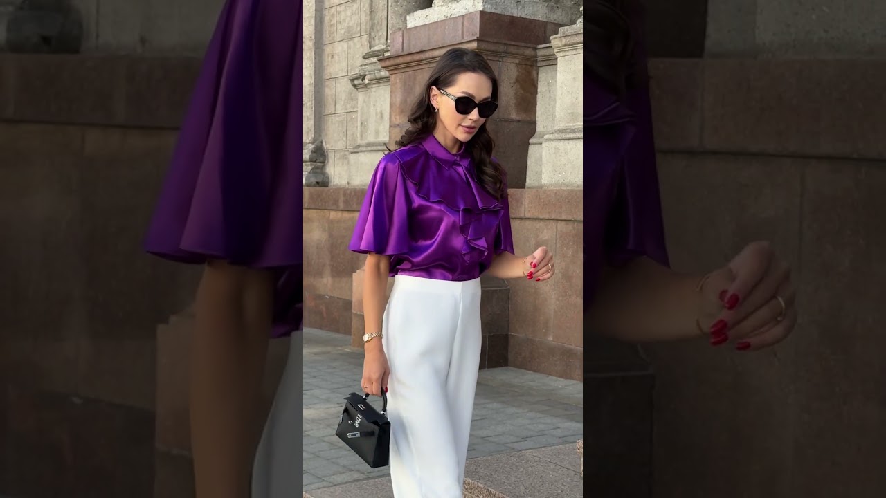 Атласная блузка фиолетового цвета. 23-273-6 URS.by