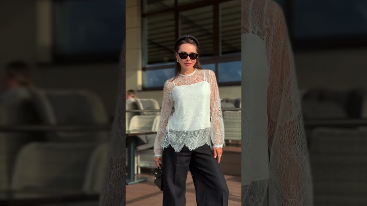 Белая гипюровая блузка с топом — идеальный образ для свадьбы, юбилея и торжества 💫. 25-581-1 URS.by