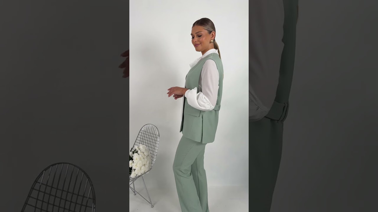 Брючный костюм-двойка с жилетом Мода-Юрс арт 2961 mentol  #fashion  #брендыодежды  #style