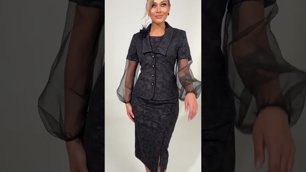 Нарядный комплект с рукавом из органзы 2864 chernyj yzor  #fashion  #lookstyle  #стильныйlook
