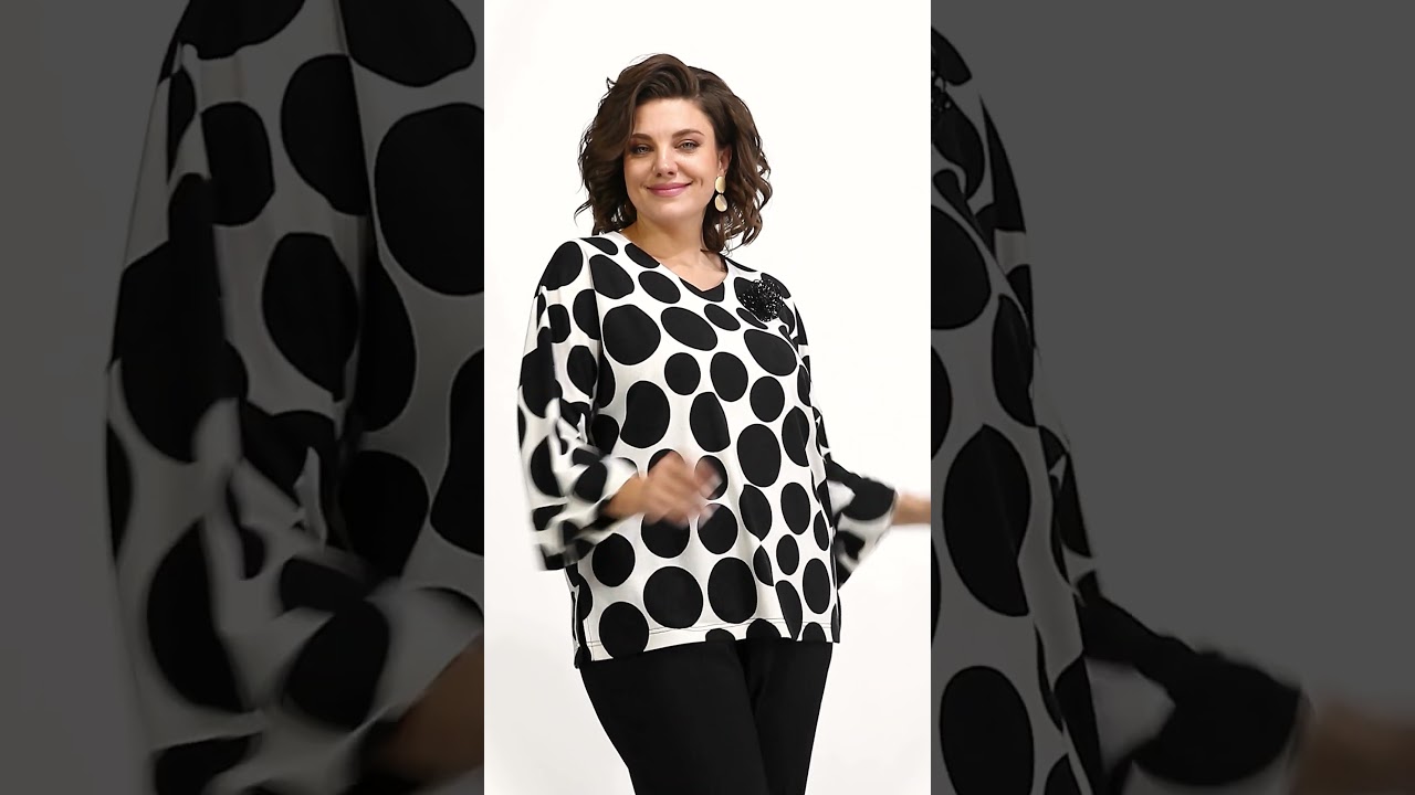 Блузон Abbi 4049 (54-64) трикотажный черно-белый #блузка #мода #fashion #стиль  #женскаяодежда