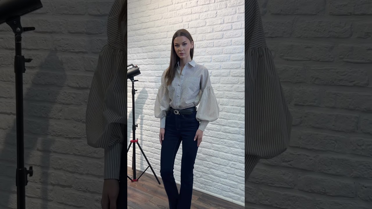 Рубашка женская VIZAVI 745 бежевая, принт полоска #fashion #fashionst #брендыодежды #стиль